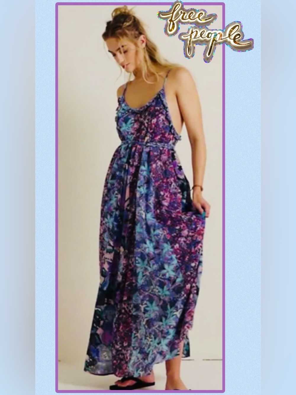 🆕 Free People Moondive Maxi Dress Purple Floral Combo Small Boho Beachy